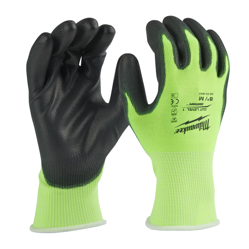 Перчатки защитные Hi-Vis Cut level (Хай Виз Кат Левел) 1/A, M/8 HI-VIS CUT A GLOVES - 8/M -1PC MILWA