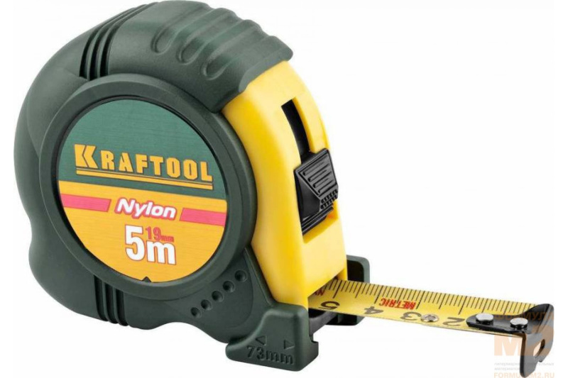 Рулетка 5м / 19мм KRAFTOOL NYLON  с ударостойким обрезиненным корпусом 34122-05-19_z01