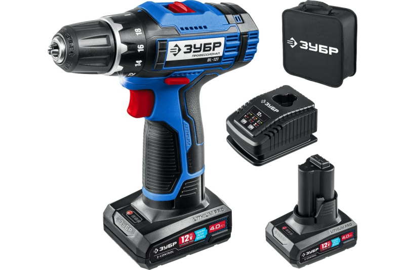 Дрель-шуруповерт Профессионал АКБ 12 В (4Ач) в сумке, ЗУБР DL-121-42