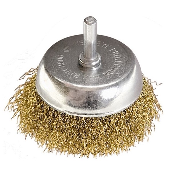 Щетка для дрели, 75 мм, "чашка" со шпилькой, латунированная витая проволока MATRIX 74478 